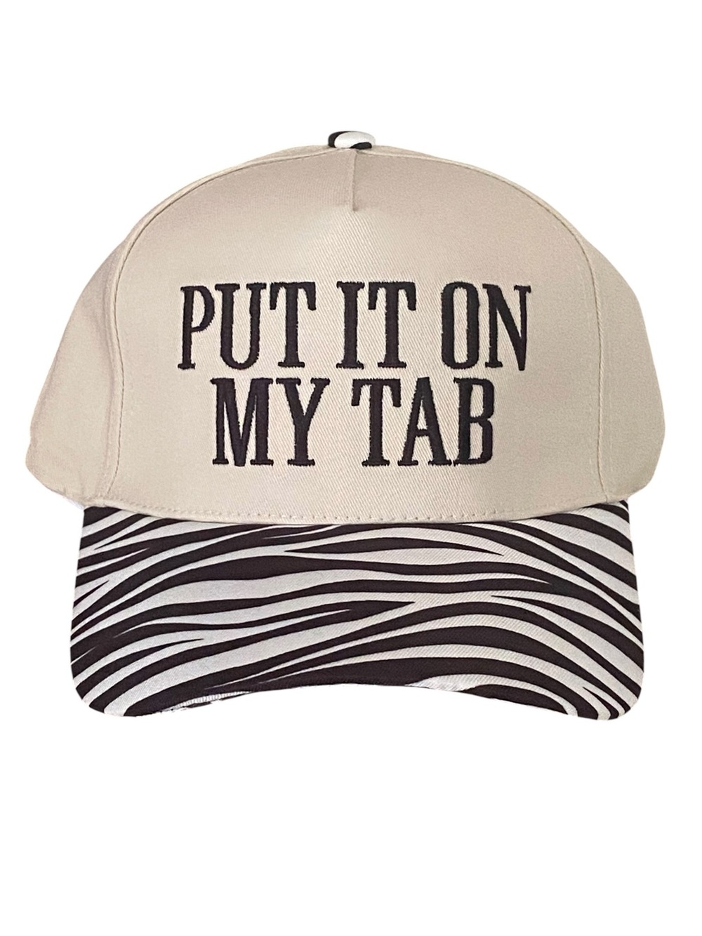 Beige 'Put It On My Tab' Zebra Brim Baseball Cap